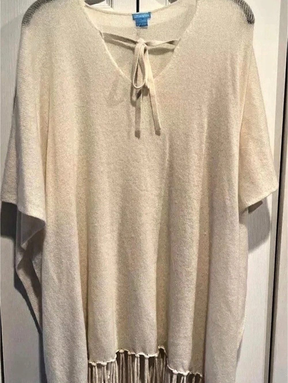 J McLaughlin ivory Fringe Knit one size poncho CASHMERE New w/0 tags